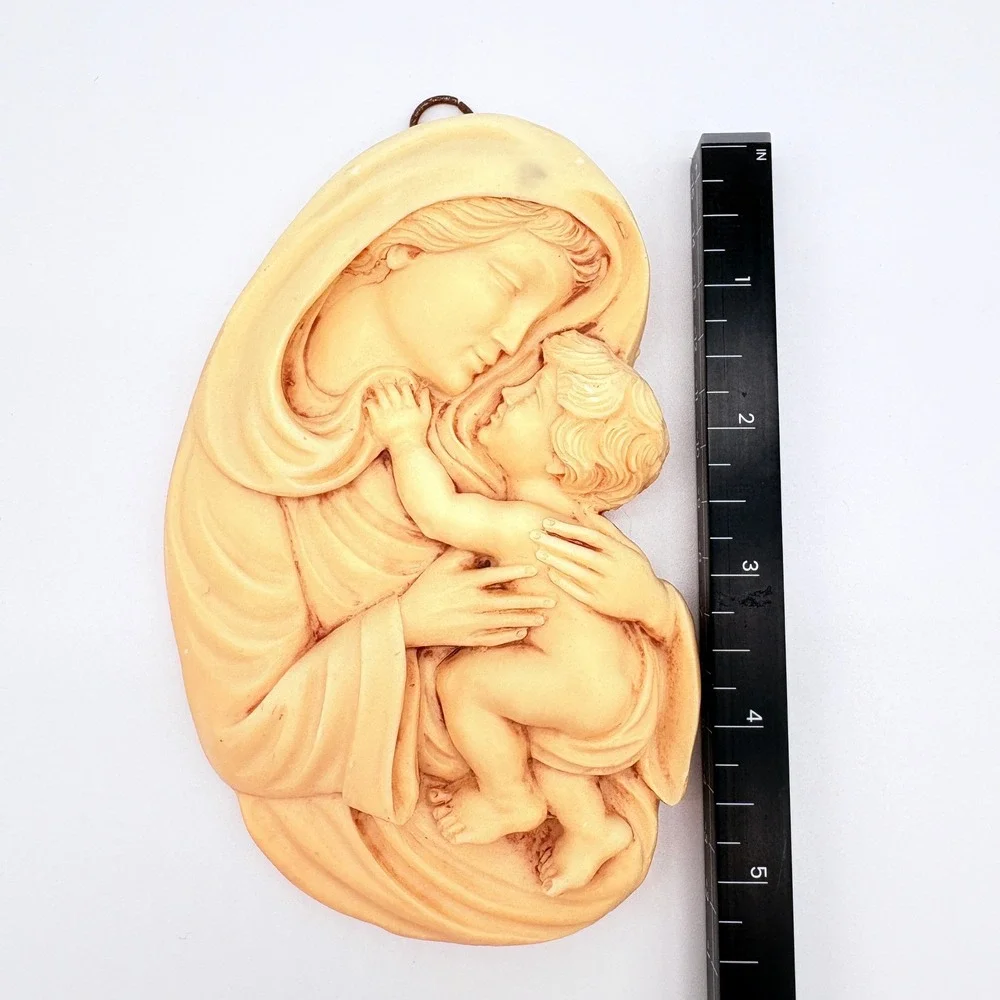 Vintage Madonna and Child Wall Plaque Italian Religious Art Relief Sculpture